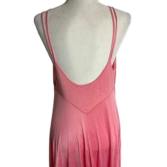Vintage 70s Nylon Nightgown M Pink Pullover V Neck Spaghetti Straps Low Back - Picture 4 of 6